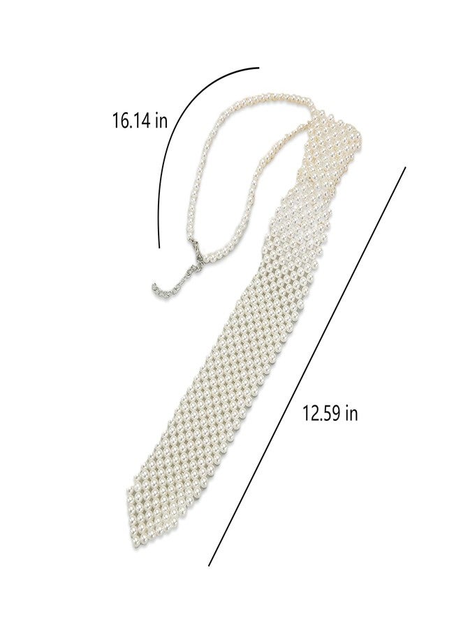 KGCGJVB Tie Necklace Pearl Necktie Collar Tie for Women White Beaded Handmade Fashion Neck Accessory Shirt Neckties Women's Jewelry - Image 2